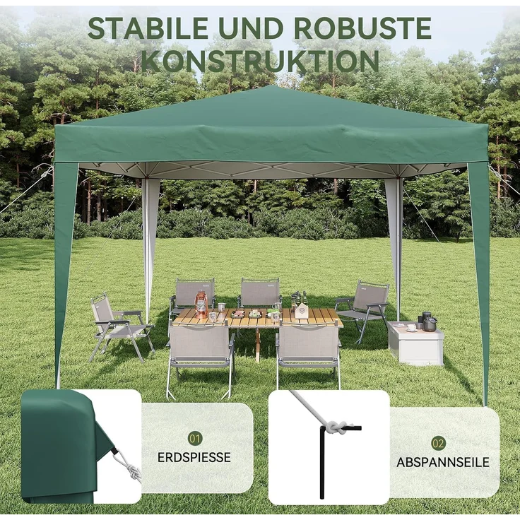 Aoxun Pop Up Pavillon 3x3 Wasserdicht, Metallrahmen-Schutzzelt, Höhe Verstellbar, 3mx3m Faltpavillon mit Tragetasche für Camping Party, Grün – Bild 4