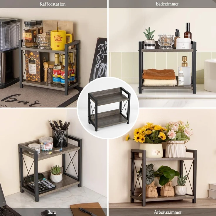 ANBOXIT Holz Gewürzregal 2 Tier Organizer - Küchenregal Arbeitsplatte Ecke Büro – Bild 6