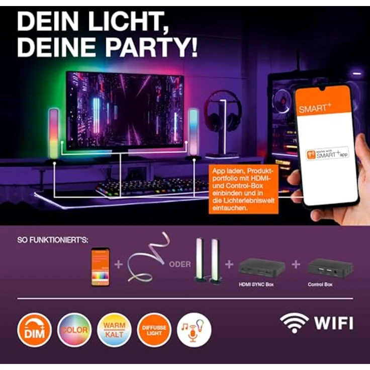 Osram SMART + WIFI LED Deckenleuchte, weiß, 32W, 3400lm, Weißlichtfunktion, dimmbar, dynamischer Magic-RGB Lichteffekt, lange Lebensdauer, einfache Montage, App-steuerbar, 2700-6500K – Bild 6