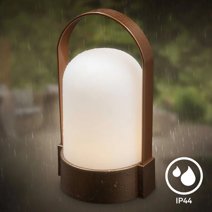 BRILONER - LED Tischlampe kabellos IP44 mit Touch, dimmbar in Stufen, USB-C, Akku tauschbar, Nachttischlampe, Leselampe, LED Lampe, Campinglampe, Tischleuchte, Akku Lampe, Outdoor, 9 x 8 x 15,5 cm, braun – Bild 3