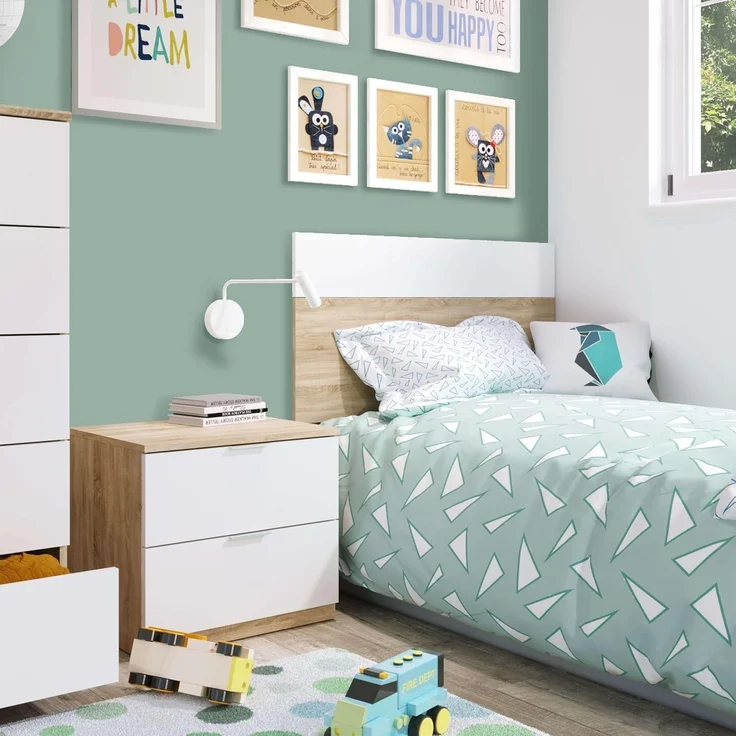 Habitdesign, modernes Kopfteil mit Nachttisch – Einzelmöbel-Set in Kanadischer Eiche & Artik weiß, viel Stauraum, Maße: 100 x 50 x 38 cm (B x H x T), Modell Luca – Bild 4