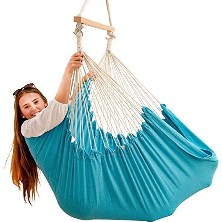 AMANKA XXL-Hängesessel 185 x 130 cm, bis 150 kg belastbar, hautfreundlicher Baumwollstoff, türkis – Bild 6