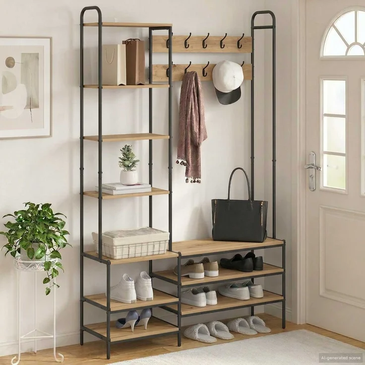 vidaXL Garderobenständer mit Schuhbank Artisan-Eiche Holzwerkstoff 8012043 – Bild 1