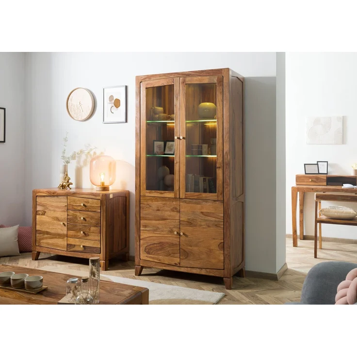 Vitrine Sheesham 100x45x200 braun lackiert ANCONA #135 – Bild 2