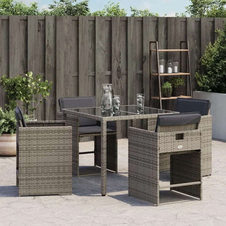 vidaXL Gartenstühle mit Kissen 4 Stk. Grau Poly Rattan 4007457 – Bild 3