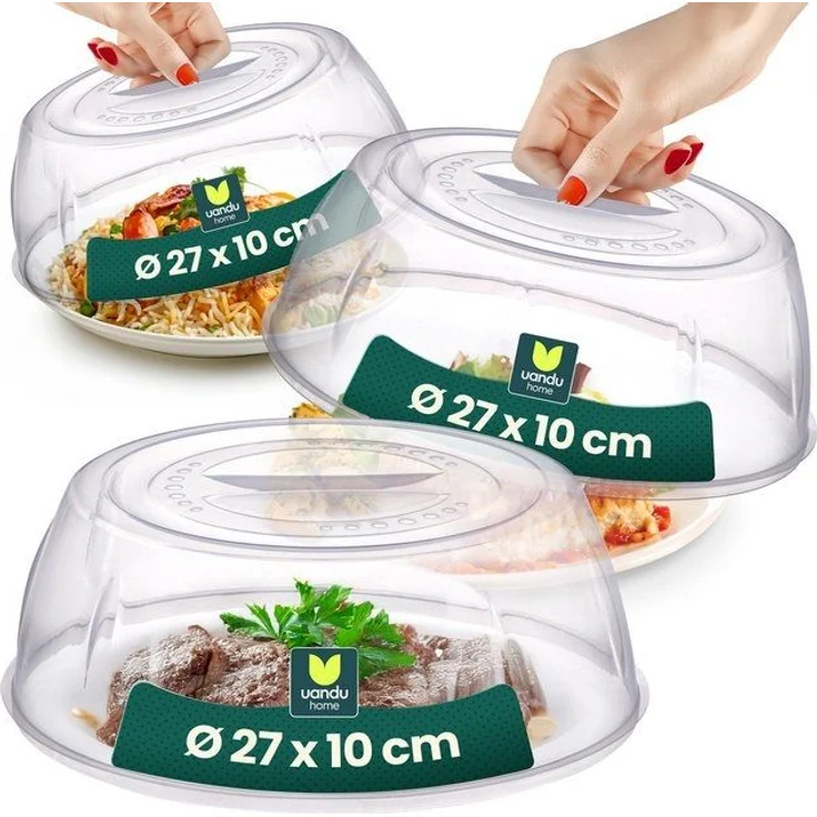 uandu home Mikrowellenbehälter Mikrowellen Abdeckung, Mikrowellengeschirr, Microwellenabdeckungen, (Küche Aufbewahrung & Organisation, Microwellengerät, Abdeckhaube, Microwave Cover, 3-tlg, Ø 27x10 cm) – Bild 4