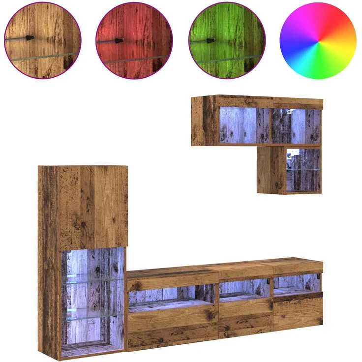 vidaXL TV-Wandgeräte mit LED-Lichtleisten 6 pcs Altholz Holzwerkstoff 3402974 – Bild 3