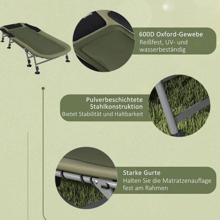Campingliege Campingbett Feldbett, 200 x 85 x 40-55 cm, Grün--Grün--51x85x200cm--YOUDENOVA – Bild 10