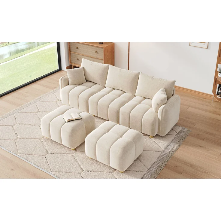 ZUBALIYA L-/U-förmiges wandelbares Ecksofa, 5-Sitzer modulare Sofakombination mit 2 Hockern und Kissen, Chenille-Stoff, Cloud-Sofa, breite Armlehnen, geeignet für Wohnzimmer, Schlafzimmer, Wohnung – Bild 22
