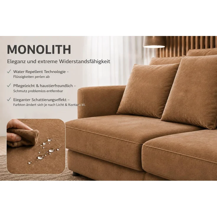 KRISAN MÖBEL Ecksofa L-Form ALVARO in Hellbraun 275 x 90 x 202 cm mit Schlaffunktion und Bettkasten Rechts – Bild 5