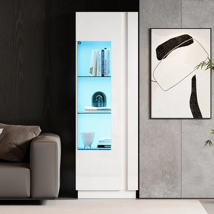 60*40*180cm Schrank,Vitrine ausSchranktür aus Acryl,Vitrine Hochglanz Lagerschrank mit LED-Beleuchtung, 3 Glasboden ,Highboard, Aufbewahrungsschrank, Hochschrank, Sofaschrank,Weiß--Weiß--60x40x180cm--YOUDENOVA – Bild 5