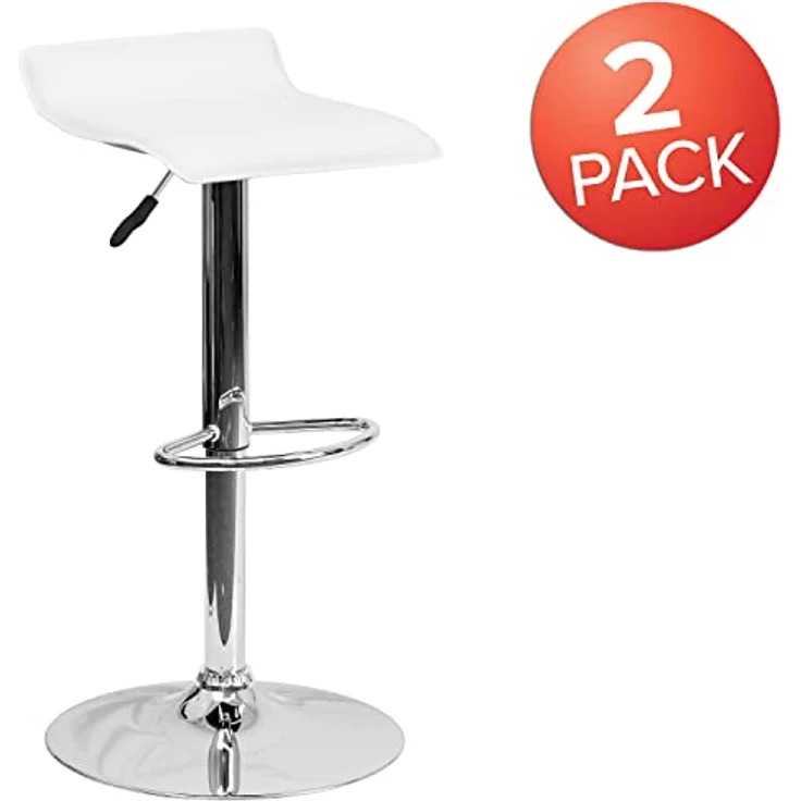 Flash Furniture Barstuhl, höhenverstellbar, modern, Vinyl, mit stabilem Sitz in Wellenform und Chrombasis, Hardwood-Mikrofaser, Weiß, 2 Stück – Bild 5