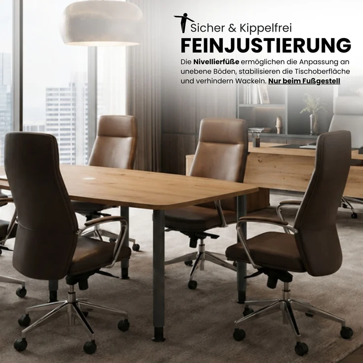 bümö Konferenztisch oval 220x103 cm in Eiche, Tischsäulen in Graphit - Großer Besprechungstisch, Meetingtisch für 8 Personen, XL-Tisch für Konferenzraum, Meeting & Besprechungsraum, KT22S-E-G – Bild 7