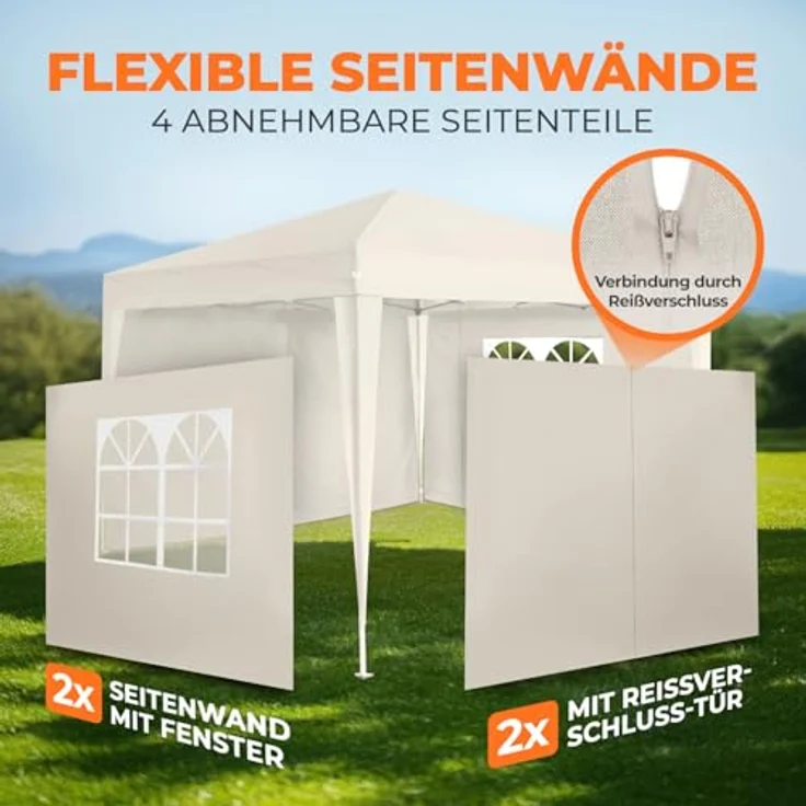 Kronenburg Faltpavillon wasserdicht Dachmaß 2x2 m UV Schutz 50+ Pavillon in Champagner mit 4 Seitenteilen – Bild 7