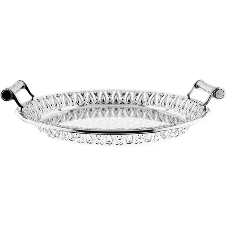 Gemusterte Serviertabletten aus Edelstahl mit eleganten Griffen – Bild 5