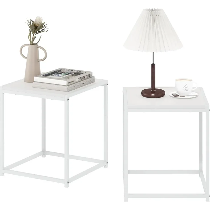 Furinno Camnus Modern Living Beistelltisch, Solides Weiß/Weiß, 2er-Set