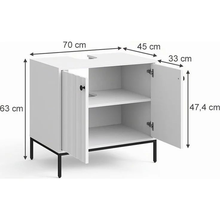Waschbeckenunterschrank Eliza Weiß Riffel 70 x 63 cm Vicco – Bild 3