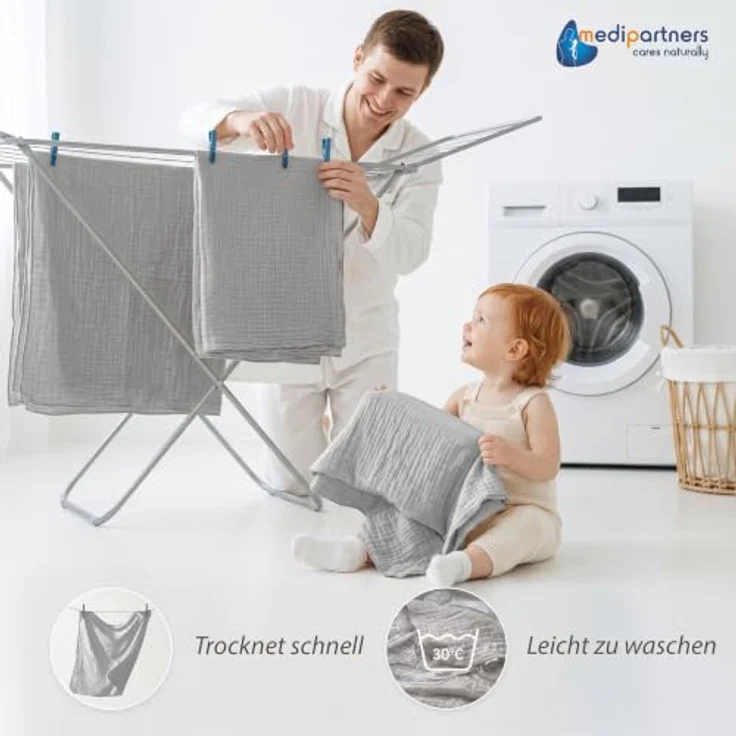 Medi Partners Musselin Babydecke 75x100cm Baby Decke Musselindecke Neugeborenen - dünne dünne Kuscheldecke Sommer Babydecken für Kleinkinder Krabbeldecke Kinderbett Kinderwagen (Grau) – Bild 7