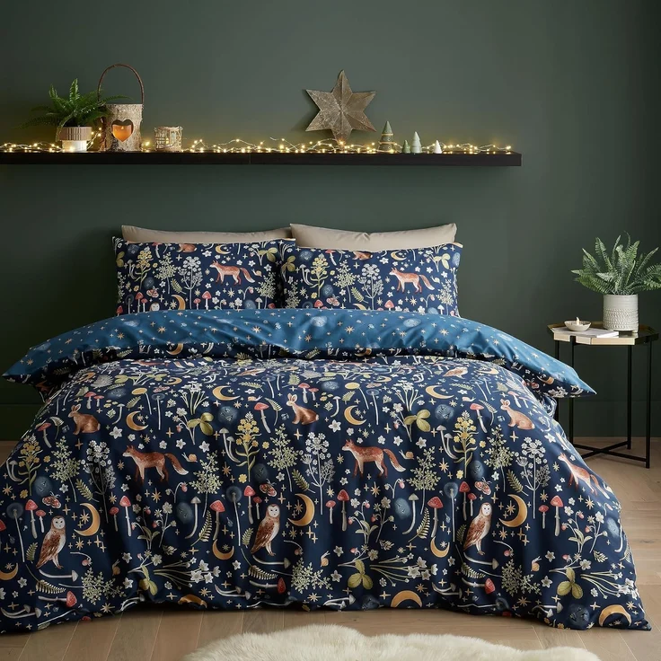 Catherine Lansfield Enchanted Twilight Animals Wende-Bettwäsche-Set für Kingsize-Betten mit Kissenbezügen, Marineblau – Bild 1