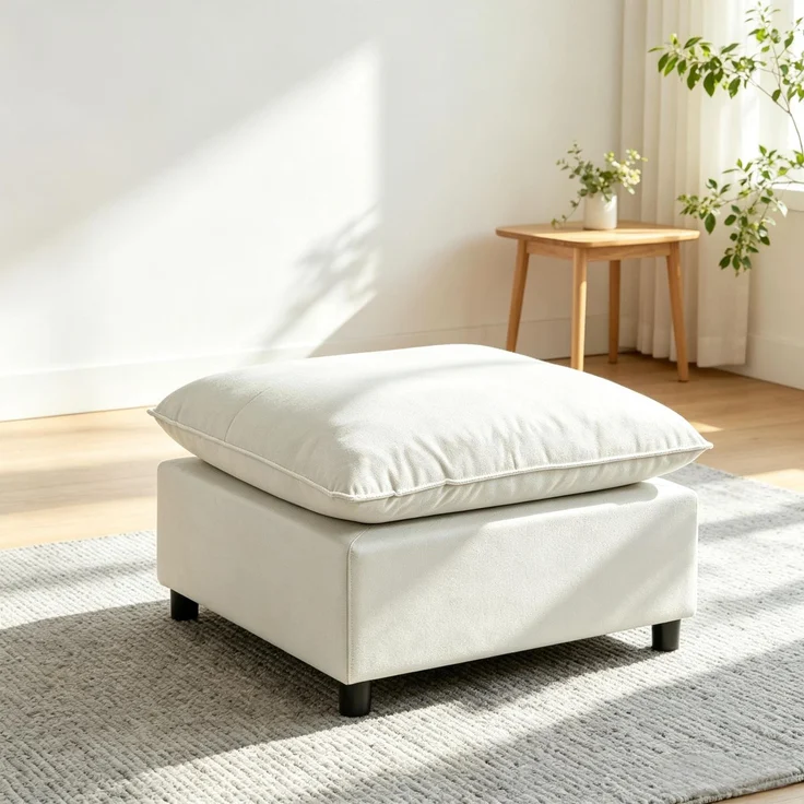 Quadratischer Fußhocker für den Salon, Ottoman mit Kunststofffüßen, Puff für Schlafzimmer und Eingangsbereich--Grau--75x75x40cm--YOUDENOVA – Bild 6