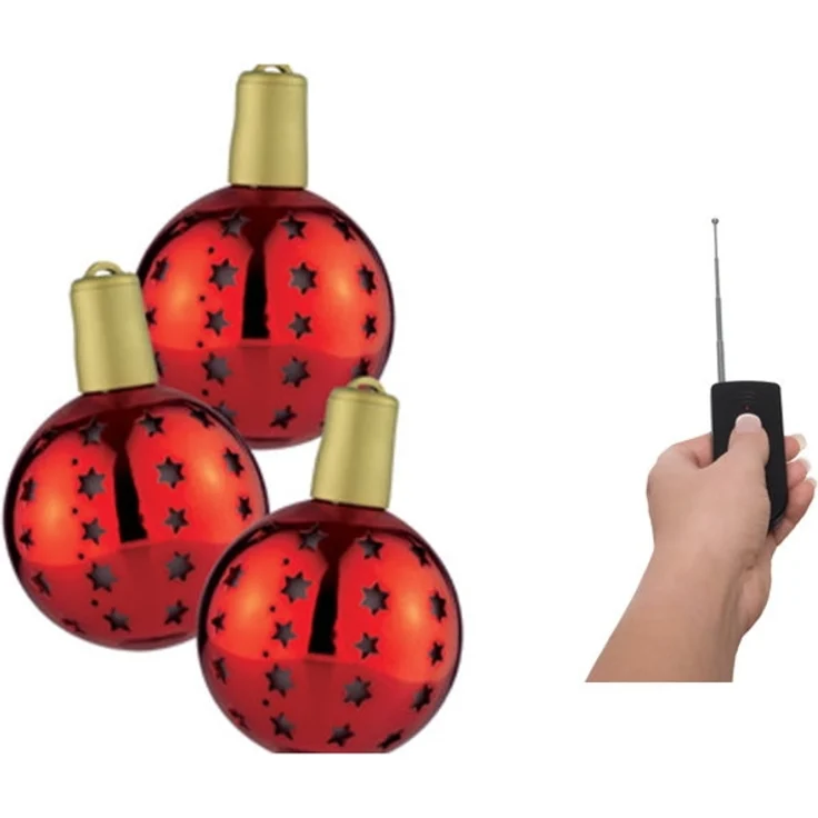 3x Lichterglanz LED Weihnachtsbaum Kugel Baum Schmuck beleuchtet kabellos rot – Bild 1