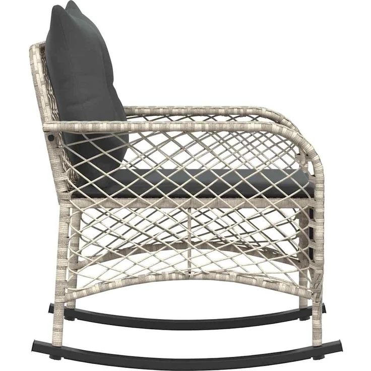 vidaXL Garten-Schaukelstuhl mit Kissen Hellgrau Poly Rattan 4104198 – Bild 4