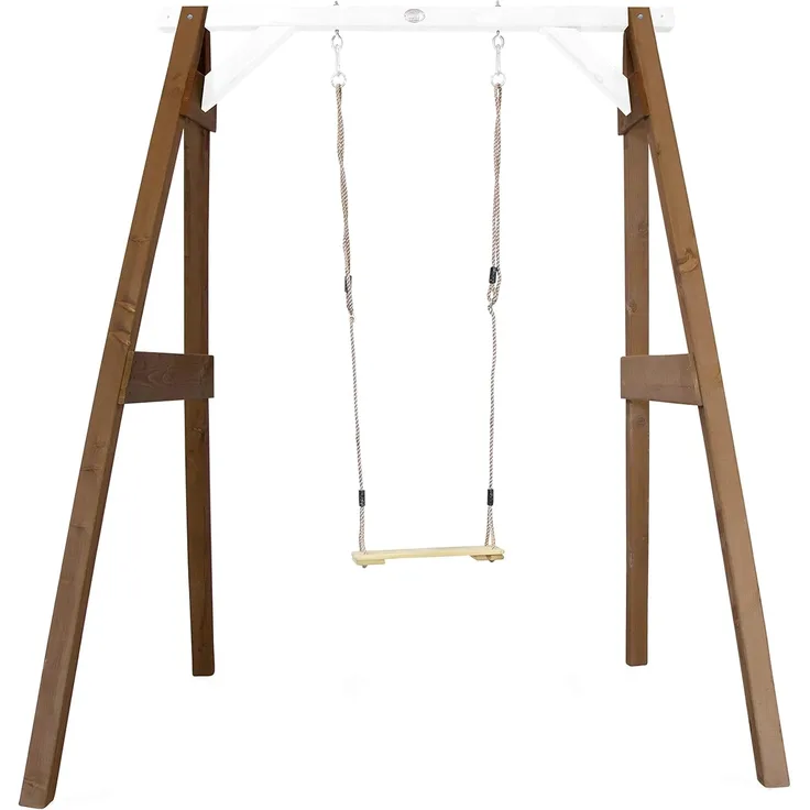 Schaukelgerüst Holz, Holzschaukel braun/weiß Einzelschaukel