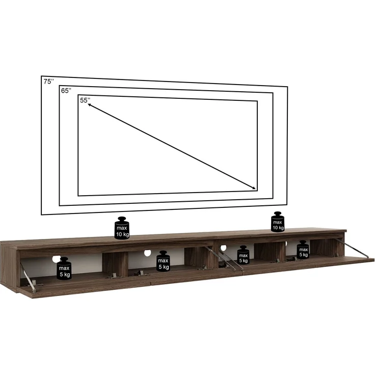Selsey 'Bemmi Slim' - TV-Hängeboard 4-türig, Holzoptik Walnuss Wisconsin, 200 cm – Bild 8