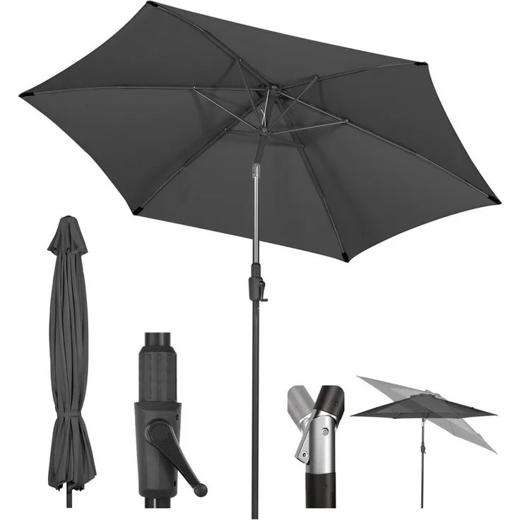 Sekey Sonnenschirm 270 cm Sonnenschirm Gartenschirm Marketschirm – Knickbar im Sitzen, LxB: 270,00x271,00 cm, Sonnenschutz UV50+, Windfest und Stabil, 100% Wasserfest