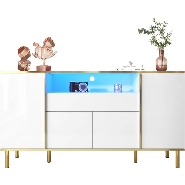 Sideboard mit LED-Beleuchtung (150/40/80 cm) Wohnzimmerschrank, Mehrzweckschrank
