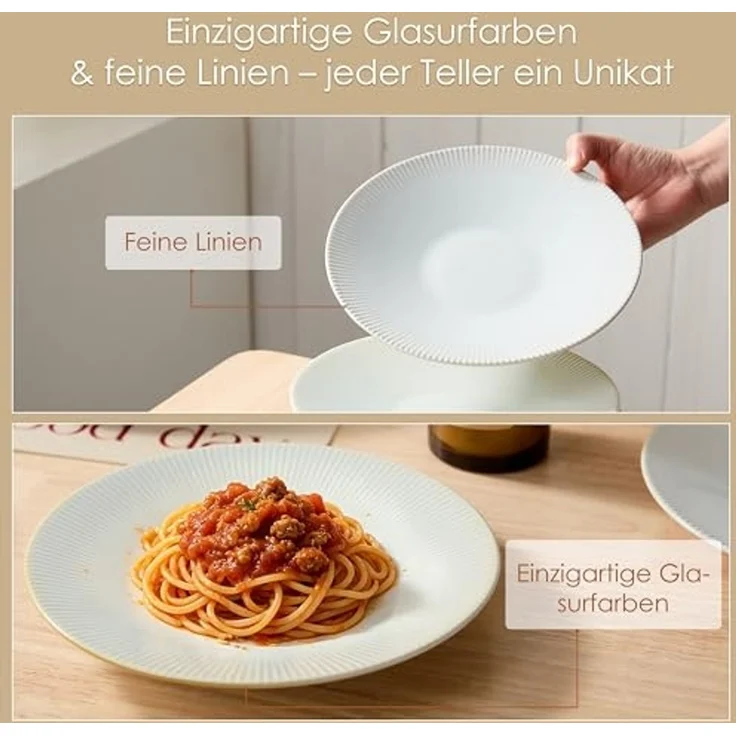 JIWOO Teller 6er Ø21,7cm, Pastateller Frühstücksteller Salatteller Dessertteller, (6 St), Keramik Hochwertiges Tellerset WeiB Mikrowellen spülmaschinenfest – Bild 5