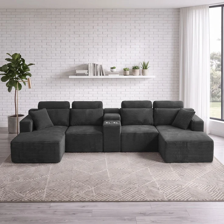 ZUBALIYA Boneless Compression Sofa, U-förmiges modulares Sofa mit integrierten Becherhaltern, Dunkelgrau, 372 x 151 x 80 cm – Bild 2