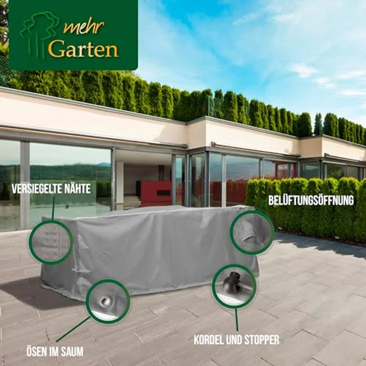 Mehr Garten Gartenmöbel Abdeckung, rechteckig 250x150x94 cm, grau, Oxford 600D, wasserdicht, UV-beständig, wetterfest – Bild 4