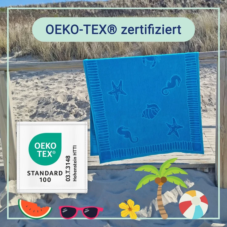 ZOLLNER Strandtuch XXL aus Baumwolle, 100x200 cm, blau mit Meerestiermotiven – Bild 3