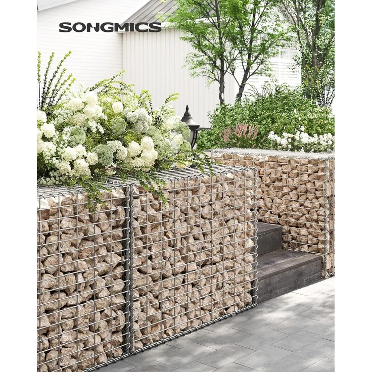 SONGMICS GabioneGabionen,100 x 80 x 30 cm, 5er Set, Steinkorb, Gabionenkörbe, Drahtzäune, mit 5 x 10 cm engmaschigem Gitter, aus rostfreiem verzinktem Stahl, Gartendeko, Pflanzenwand, silbern GGB583 – Bild 2