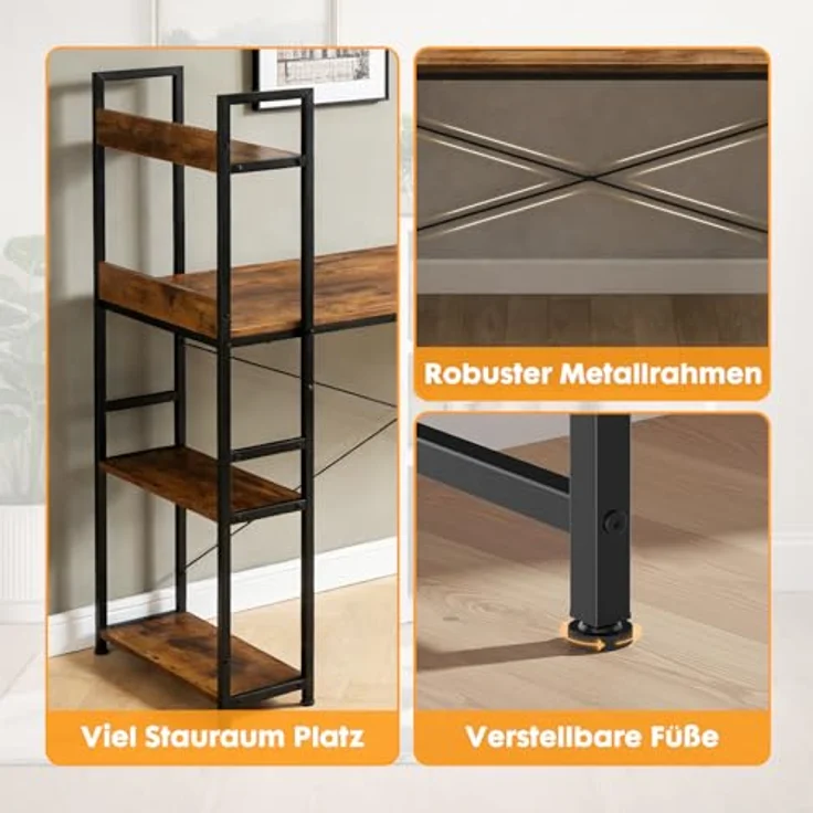 DUMOS Schreibtisch Computertisch Bürotisch mit Kopfhörer Halter und Aufbewahrungstasche Kleiner Schreibtisch Arbeitszimmer Holz PC Tisch Officetisch für Home Office – Bild 5