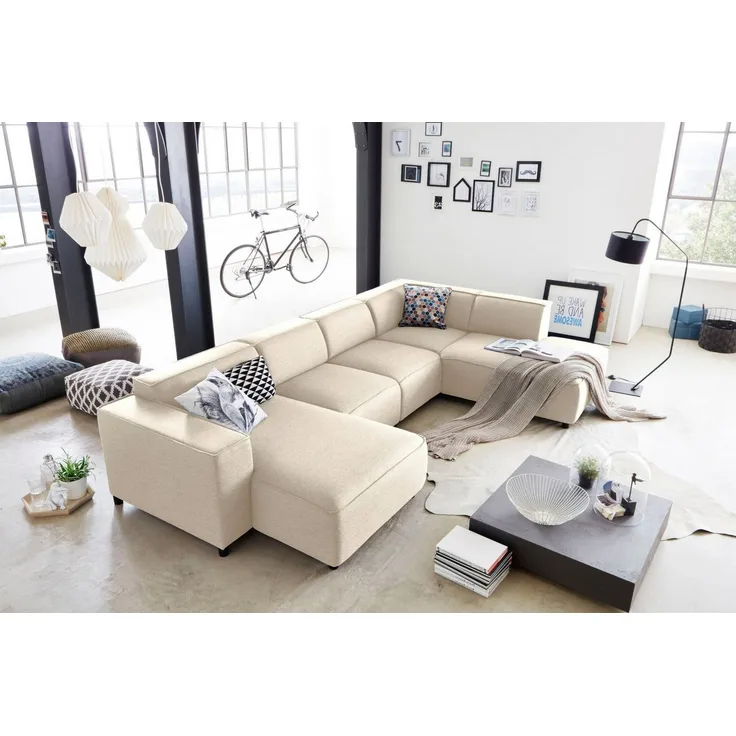 Atlantic Home Collection Wohnlandschaft, Stoff, Creme, 195 x 324 x 70 cm
