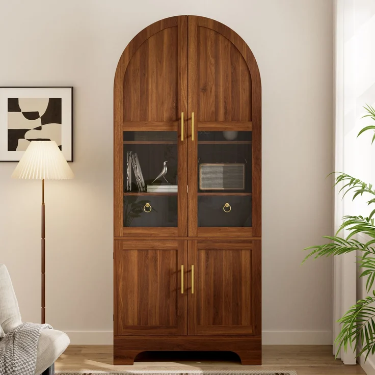 Vitrine 76 x 40 x 180 cm aus MDF und Spanplatte, mit Bogenfront, Glas und LED-Beleuchtung – Bild 2