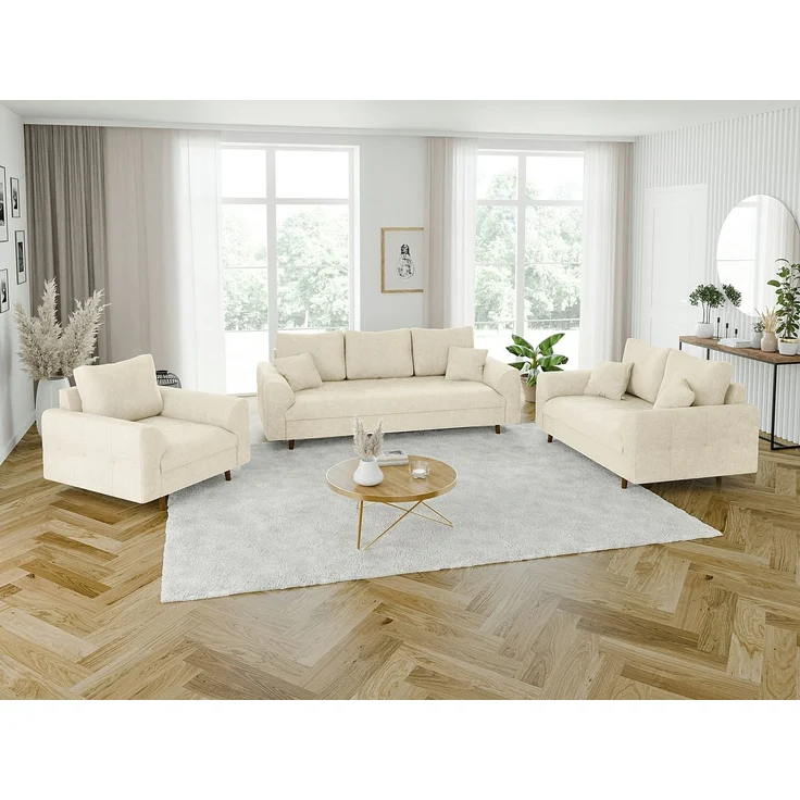 S-Style Möbel 2-Sitzer Sofa Kristian mit Braun Holzfüßen aus Chenille-Stoff, mit Wellenfederung – Bild 2