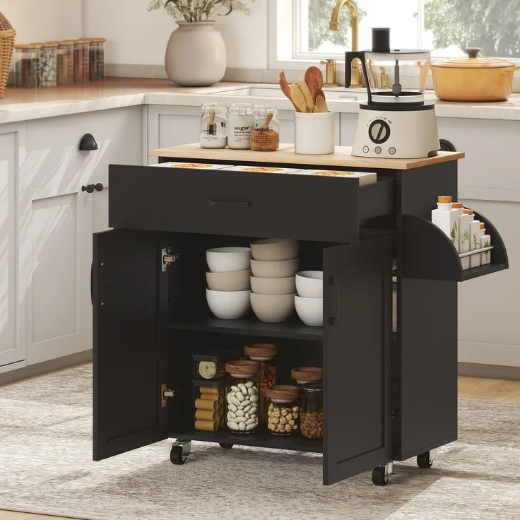 Wohnora-Kücheninsel mit mehreren Schubladen, 2-türiger Schrank mit verstellbarem Einlegeboden, 105 x 36 x 85 cm, schwarz,H 850cm x T 1050cm x B 360cm – Bild 2