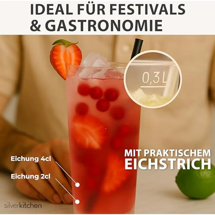Silverkitchen 50x Longdrink Plastikbecher 0,3 L – Stapelbare Mehrweg Partybecher - Spülmaschinenfeste Hartplastik Becher für Events, Partys & Gastro – Bild 4
