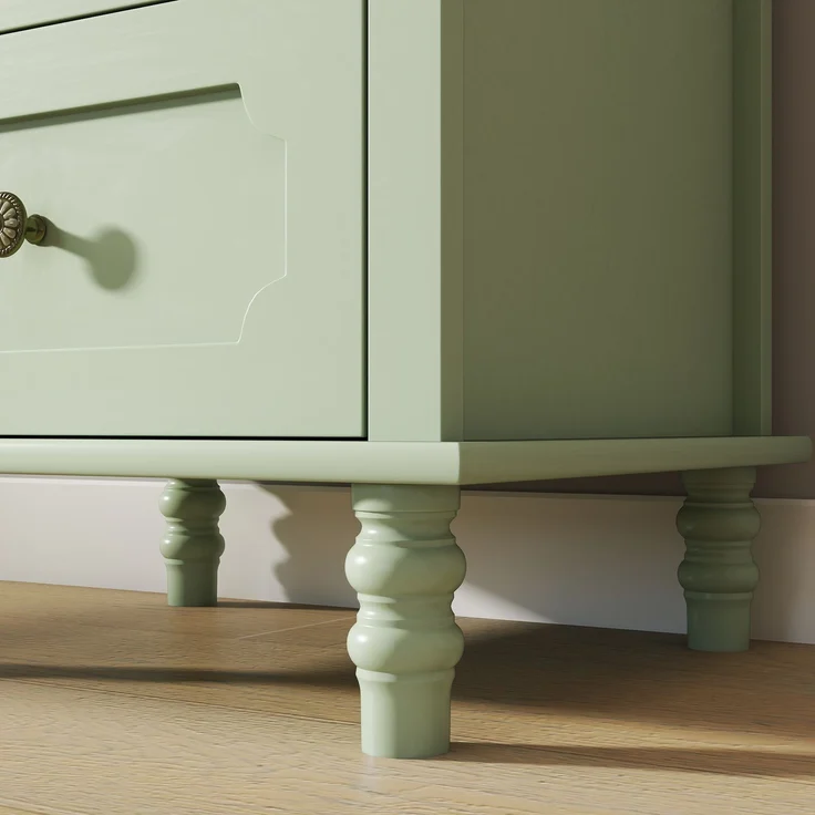 Mintgrüner Vitrinenschrank mit Glastür und 2 Schubladen, Vintage Hochschrank aus MDF mit Massivholzbeinen, Saugroboter-tauglicher Aufbewahrungsschrank für Wohnzimmer, Esszimmer, Flur--Grün--50x40x133cm--YOUDENOVA – Bild 9