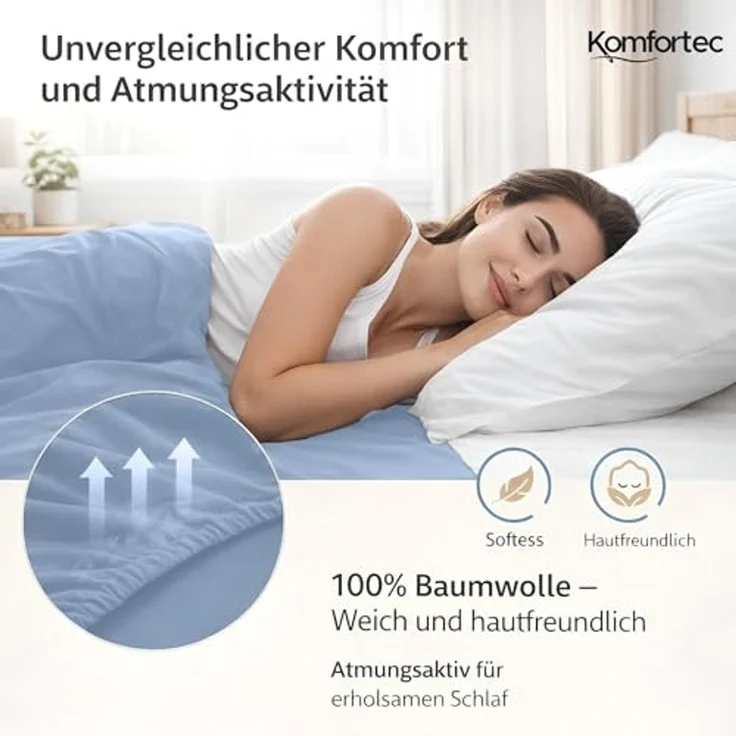 Komfortec 2er Pack Jersey Spannbettlaken 160x200 cm, 100% Baumwolle, Doppelpack Spannbettuch – Bild 3