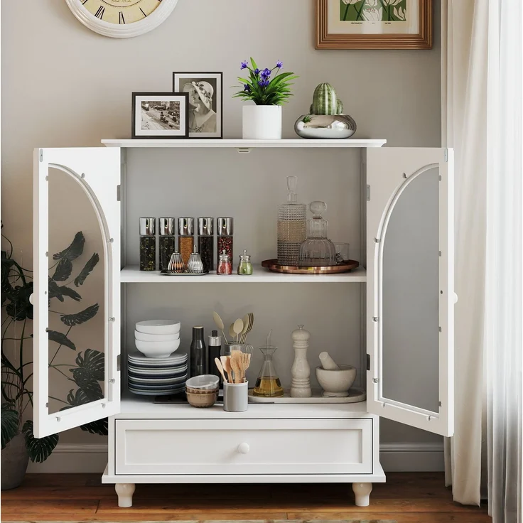 DESVIAE Sideboard Weiß aus MDF/Glas – 71x98,5x38 cm – Glastüren, Schublade – Bild 5