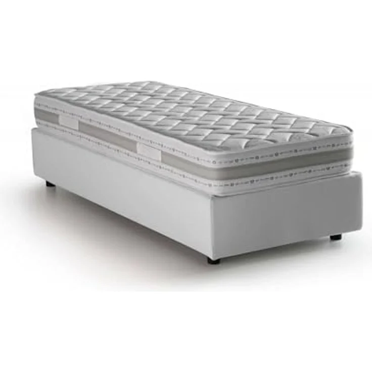 Talamo Italia - Einzelbett Amelia, Bettkasten mit Stoffbezug, 100 % Made in Italy, Öffnung vorne, inklusive Matratze 80x190 cm, Weiß – Bild 3