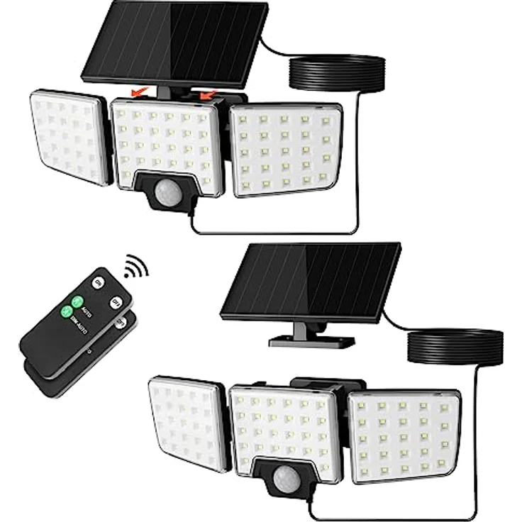 Lepro Solarlampen mit Bewegungsmelder, 2 in 1 Solar Außenleuchte LED Strahler mit Fernbedienung, IP65 wasserdicht, 1000 Lumen, 2 Lichtmodi, 2 Stück – Bild 1
