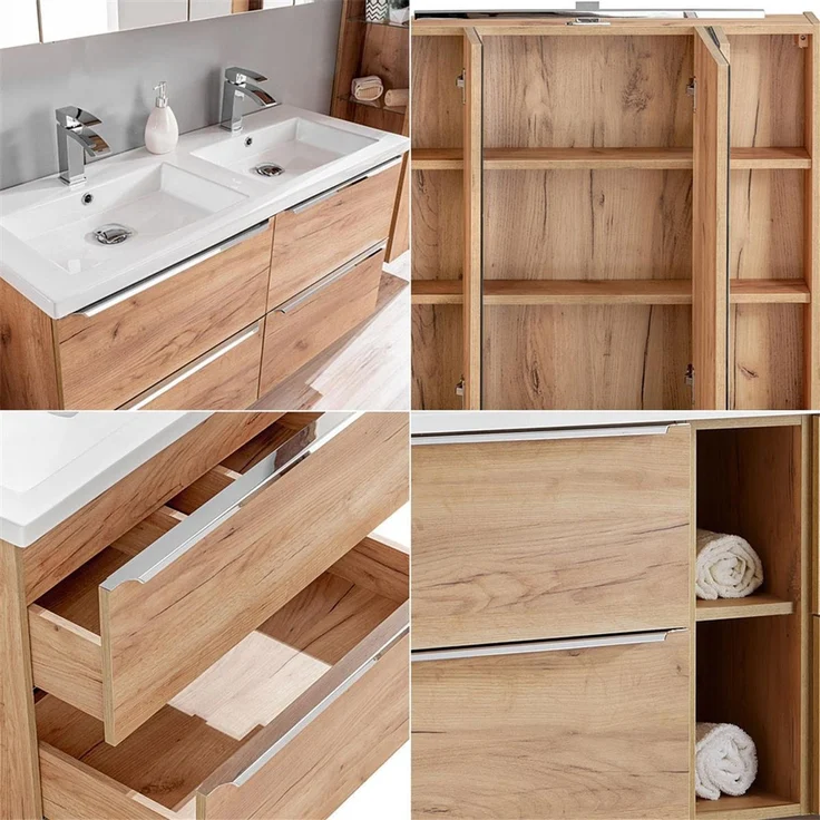 Badezimmermöbel Set mit 80cm Keramik-Waschtisch TOSKANA-56 Hochglanz weiß BxHxT ca. 135/190/46cm – Bild 9