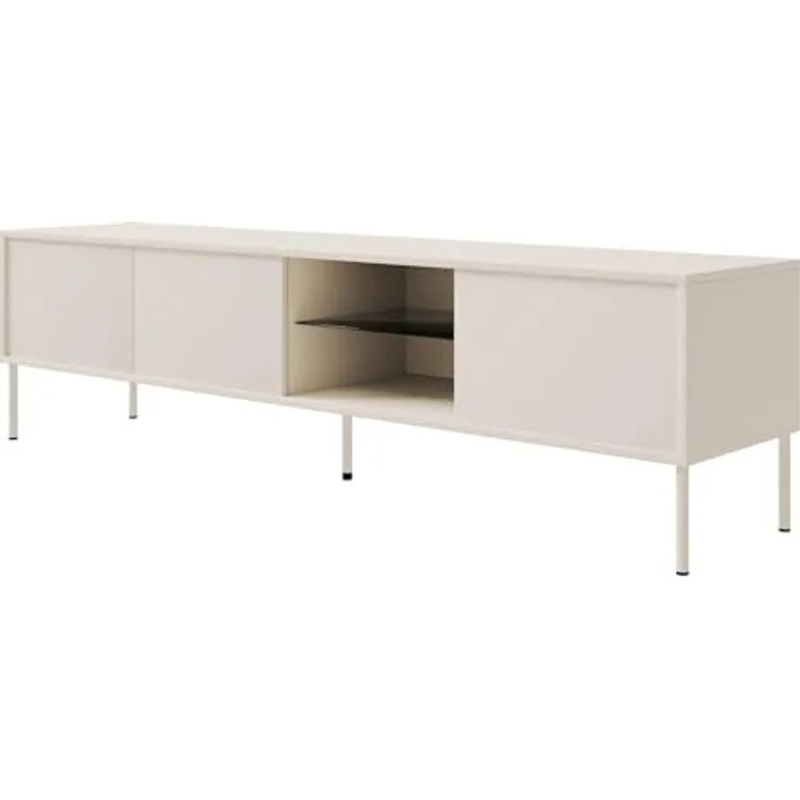 Selsey TV Lowboard 175 cm Rauchglasregal & LED Beleuchtung Modernes Design Matt Kaschmirgrau mit ABS-Kanten Push-to-Open Fronten Lowboard für Wohnzimmer Minimalistische Eleganz & Funktionalität