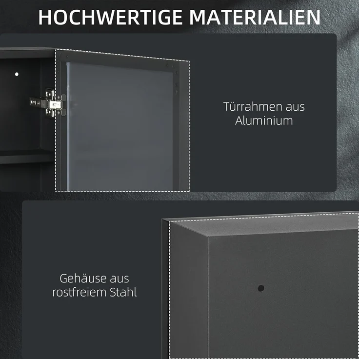 Kleankin Spiegelschrank Wand-Medizinschrank mit Spiegel, mit Ablageflächen (Hängeschrank, 1-St, Badezimmerschrank) für Badezimmer, Schwarz – Bild 8