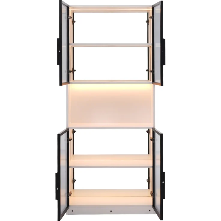 ZUBALIYA Vitrinenschrank 2er-Set, 140 x 30 x 170 cm, Glasvitrine mit LED-Beleuchtung und Spiegelrückwand, Vitrinenschrank mit grauen ESG-Glastüren, Hochschrank für Wohnzimmer, Esszimmer, Küche und Büro – Bild 12